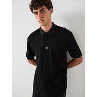 Hugo Dallovo Relaxed Jacquard Stacked Logo Polo Shirt - Black