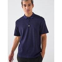 Hugo Hugo Dallovo Relaxed Jaquard Stacked Logo Polo Shirt - Navy
