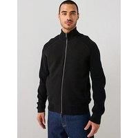 Boss H-Hibisco Melton Wool Front Zip Thru Knitted Jumper - Black