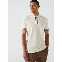 Boss Pariq Regular Fit Baseball Collar Zip Polo Shirt - Light Beige