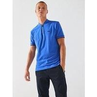 Boss Pariq Baseball Collar Zip Polo Shirt - Blue