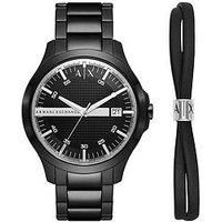 Armani Exchange Men/'s Three-Hand Date, Black-Tone Stainless Steel Watch and Bracelet Gift Set, AX7134SET