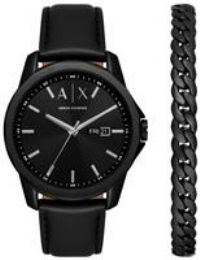 Armani Exchange Watch for Men Quartz/3 Hand Day-Date movement 44mm case size with a Leather strap AX7147SET