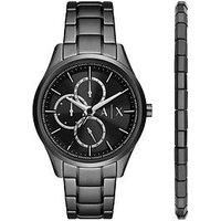 Armani Exchange Men/'s Watch Multifunction, Black Stainless Steel and Bracelet Set, AX7154SET