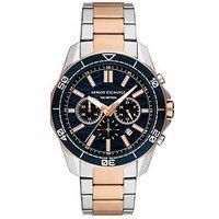 Armani Exchange Silver Tone Watch for Men, Quartz Chronograph Movement and 44mm Case Size with Stainless Steel Strap, Silver and Rose Gold Tone