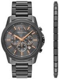 Armani Exchange Men/'s 44MM Gun-Metal Stainless Steel Watch, AX7170SET