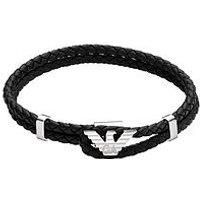 Emporio Armani Men/'s Silver-Tone Leather Bracelet, EGS3237040