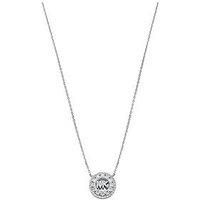 Michael Kors Rhodium-Plated Sterling Silver PavÉ Logo Pendant Necklace