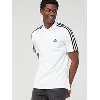 adidas Male Adult Essentials Pique Embroidered Small Logo 3-Stripes Polo Shirt (Short Sleeve) (Pack of 1) White/Black