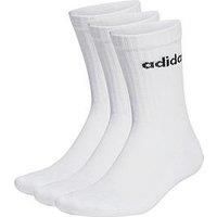 adidas Unisex Linear Crew Cushioned 3 Pairs Crew Socks, White/Black, M
