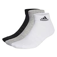 adidas Unisex Cushioned Sportswear Ankle Socks 3 Pairs, Medium Grey Heather / White / Black, 10.5-12.5