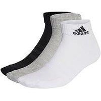 adidas Unisex Cushioned Sportswear 3 Pairs Ankle Socks, Medium Grey Heather/White/Black, XS