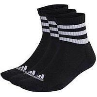 adidas Unisex 3-Stripes Cushioned Sportswear Mid-Cut Socks 3 Pairs, Black / White, 4.5-6