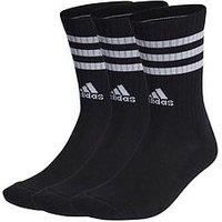 adidas Unisex 3 Stripes Crew Socks, Black/White, XS