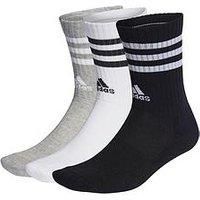 adidas Unisex Kids 3-Stripes Cushioned Crew Socks 3 Pairs, Medium Grey Heather/White/Black/White, 4-5 Years