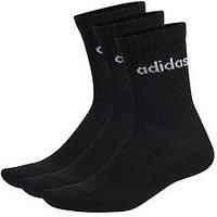 adidas Unisex Linear Crew Cushioned 3 Pairs Crew Socks, Black/White, XL