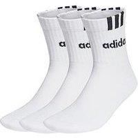 adidas Unisex 3-Stripes Linear Half-Crew Cushioned Socks 3 Pairs, White/Black, 4.5-6