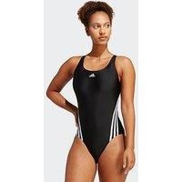 adidas Women/'s 3 Stripes Swimsuit, Black/White, 8