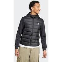 adidas Men/'s Essentials Hybrid Hooded Down Jacket,Black