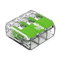 WAGO Green Range Terminal Block 3-Wire, to 4 mm², Splicing Connectors 3-Pole with Lever for All Conductor Types Pluggable, 221-423, 12 pcs
