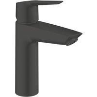 GROHE Start QuickFix - Basin Mixer Tap with Push-Open Waste Set (M-Size 192 mm, 28 mm Ceramic Cartridge, Water Saving, Tails 3/8 Inch, Easy to Fit with GROHE QuickTool), Matt Black, 242042432