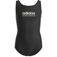 adidas Girl/'s Sportswear U-Back Swimsuit Kids, Black/Green Spark, 9-10 Years