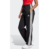 adidas Women/'s Essentials 3-Stripes Open Hem Fleece Pants, Black/White, XS