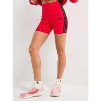 adidas Women/'s ESSENTIALS 3-STRIPES HIGH WAISTED BIKER SHORTS, pure ruby/black, XS