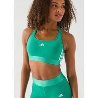 Adidas Womens Training Power Hyperglam Mid Support Sports Bra - Semi Court Green/White