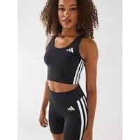 adidas Women/'s Train Essentials 3-Stripes Cropped Tank Top, Black/White, M