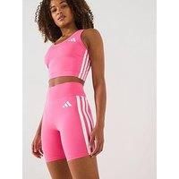 adidas Women/'s Train Essentials 3-Stripes Cropped Tank Top, Pink Fusion/White, L