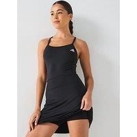 adidas Women/'s Train Essentials Workout Dress with Integrated Shorts, Black/White, L