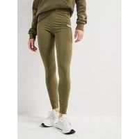 adidas Women/'s ESSENTIALS LINEAR COTTON LEGGINGS, olive strata/white, XL