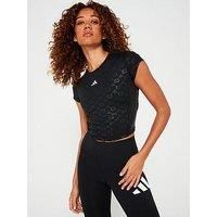Adidas Womens Hyperglam Training Emboss T-shirt Short Sleeve Sports Fitness Gym