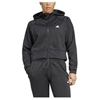 adidas Women/'s AEROREADY Game and Go Full-Zip Hooded Fleece Jacket Track Tops, Black/White, S