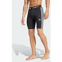 adidas Men/'s TECHFIT COMPRESSION TRAINING 3-STRIPES SHORT TIGHTS, Black, M
