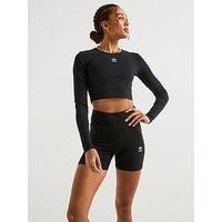 Adidas Originals Womens Essentials Ribbed Crop Long-Sleeve Top - Black
