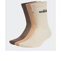 adidas Linear Crew Cushioned Socks 3 Pair Pack, Wonder White/Magic Beige/Earth strata, 8.5-10