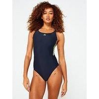 Adidas Womens Training 3 Stripe Mid Swimsuit - Navy