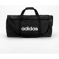 adidas Unisex Essentials Linear Duffel Bag, Black/Black/White, L