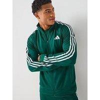 adidas Men/'s Train Essentials 3-Stripes Training Hooded Track Top, collegiate green, S
