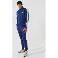 adidas Men/'s SPORTSWEAR BASIC 3 STRIPES FLEECE TRACKSUIT, Dark Blue, L
