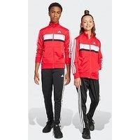 adidas Unisex Kids SEASONAL ESSENTIALS TIBERIO 3 STRIPES TRICOT TRACKSUIT, Pure Ruby/White, 15-16 Years