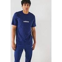 adidas Men/'s Essentials Linear Single Jersey TEE, Dark Blue/White, S