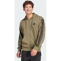adidas Men/'s ESSENTIAL THREE STRIPES FRENCH TERRY FULLZIP HOODIE, Olive Strata/Black, L