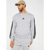 adidas Men/'s ESSENTIAL THREE STRIPES FRENCH TERRY SWEATSHIRT, Medium Grey Heather/Black, XXL
