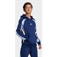 Adidas Sportswear Junior Boys Seasonal Essentials Colorblock Fleece Hoodie - Blue - Dark Blue/Glow Blue/White