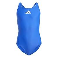adidas Girl/'s Solid Small Logo Swimsuit, Semi Lucid Blue/White, 5-6 Years