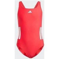 adidas Girl/'s 3-Stripes C-Back Swimsuit Kids, Pure Ruby/White, 7-8 Years