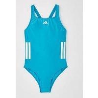 Adidas Junior Girls 3 Stripe Swimsuit - Blue